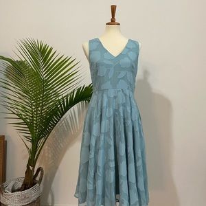 Monotone Blue Floral Texture Pattern Midi Dress